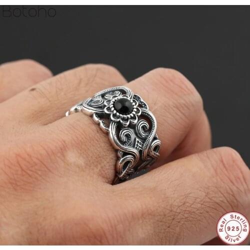 Real 100% S925 Sterling Silver colour Wide Open Rings for Women Men Flower Crystal Silver colour Thumb Rings for Lover Jewelry