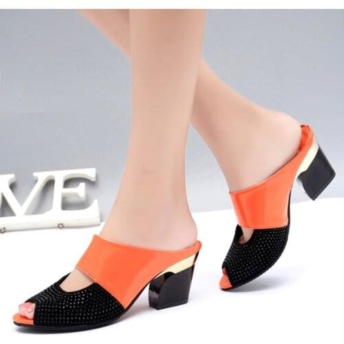 2021 Fashion Women Summer Patent Leather Sandals Sexy Peep Toe Cut Out High Heels Flip Flops Female Party Shoes Woman