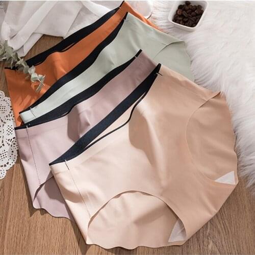 LONKKO Sexy Seamless Panties For Women Girls Underwear Ice Silk Panty Elasticity Comfortable Mid-Rise Lingerie Panties M L XL