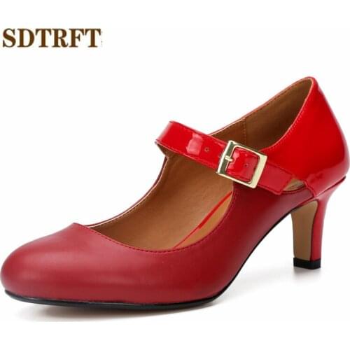 SDTRFT Spring Autumn 6cm High-Heeled shoes woman zapatos mujer Crossdresser Round Toe Buckle Pumps feminino Wedding Stilettos