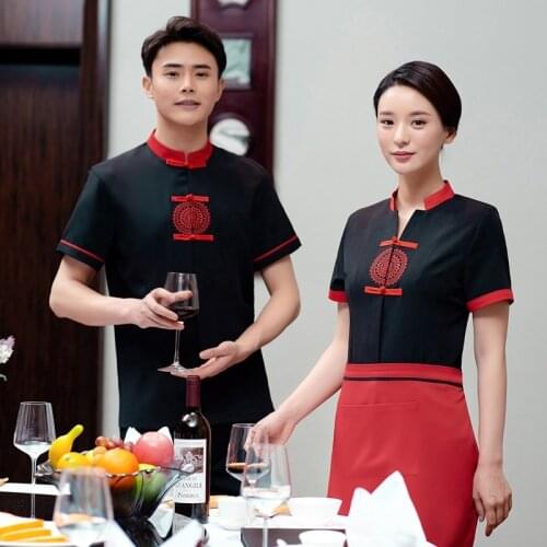 Summer Hotel Tea House Catering Hot Pot Waiter Uniforms Unisex Cooking Clothes Food Service Breathable Waiter Work Uniform