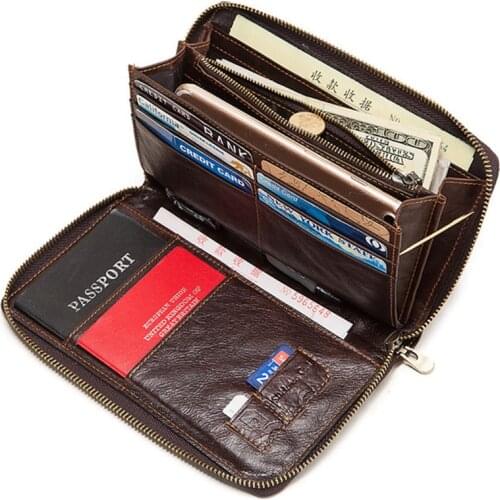 Large Capacity Mens Coffee Color Clutch Wallet Male Genuine Leather Vintage Wallets Casual Card Holder Coin Purse Money Clip