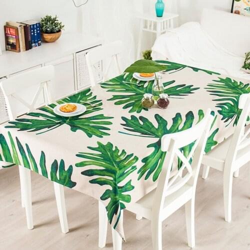 High quality Green plant flower Linen Table Cloth Wedding Dining Tablecloth Coffee Restaurant Decorative Cloth Cover