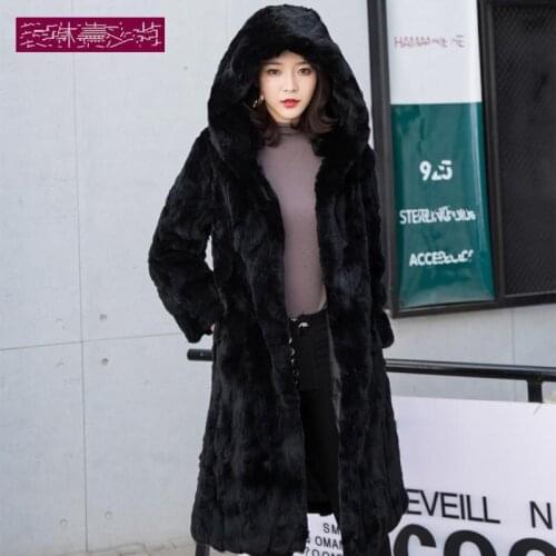 Women real natural rex rabbit fur coat long genuine rex rabbit fur winter jacket outwear
