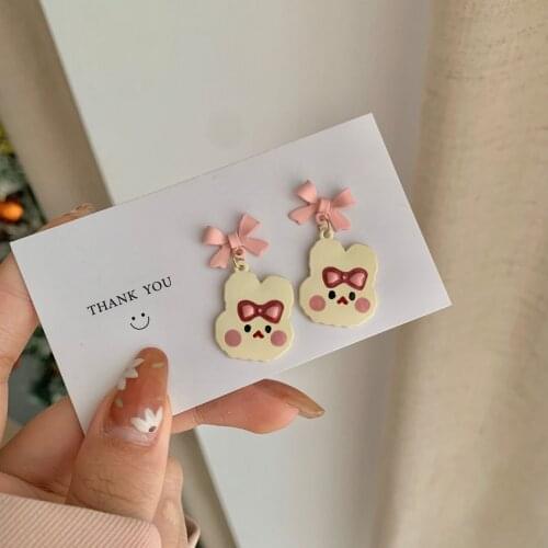 Women Jewelry South Koreas New 2021 Earrings Bowknot Japanese Earrings Cute Rabbit Girls No Pierced Ear Clips
