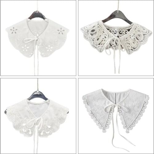 Women Hanfu Decorative False Collar Shawl Hollow Out Lace Floral Necklace Sunscreen Self-Tie Bow Dickey Short Poncho