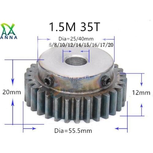 1.5M 35T 1.5 mod gear rack 35teeth Tooth quenching Spur Gear pinion bore 6-20mm spur gear precision 45 steel cnc pinion