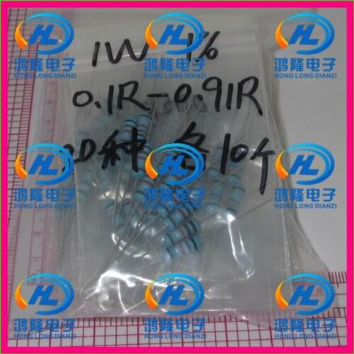 200PCS/lot 1W 20valuesX10pcs=200pcs Metal Film Resistor Kit 0.1R-0.91R Resistor Pack 1W 1% samples psck Assorted Kit