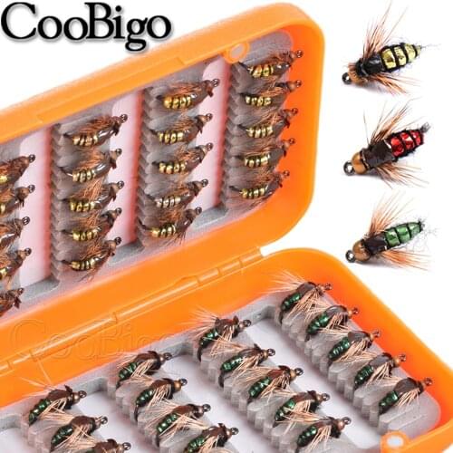 40pcs/box Brass Bead Head Fast Sinking Nymph Scud Fly Bug Fishing Flies Artificial Insect Lure Fishing Bait Tackle Accessories