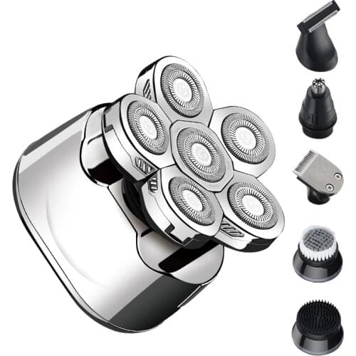 LK8820 5 in 1 Cordless custom Shavers ipx6 waterproof 6 Head six blade pure silver color men shaving machine electric shaver