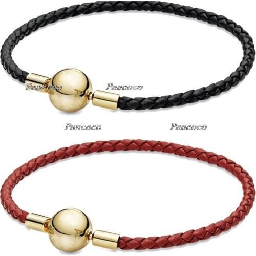 925 Sterling Silver Bracelet China & Australia Exclusive Shine Red Single Leather Bracelet Fit Women Bead Pandora Jewelry