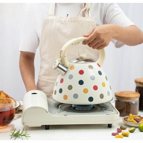 3L 201 Stainless Steel Whistling Kettle Teapot Dot Pattern Cute Food Grade Kitchen Home Coffee Tea Pot for Gas Induction Cooker
