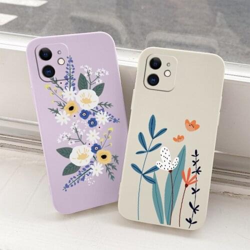 Butterfly Flowers Liquid Case For iPhone 12 Pro Max Mini 11 Pro Max X XR XS MAX SE2020 8 7 6 6S Plus Shockproof Soft Phone Cover