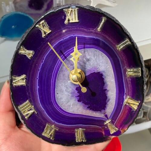 Natural Agate Slice Digital Clock Quartz Crystal Stone Mineral Rock Geode Desk Home Decoration Ornaments