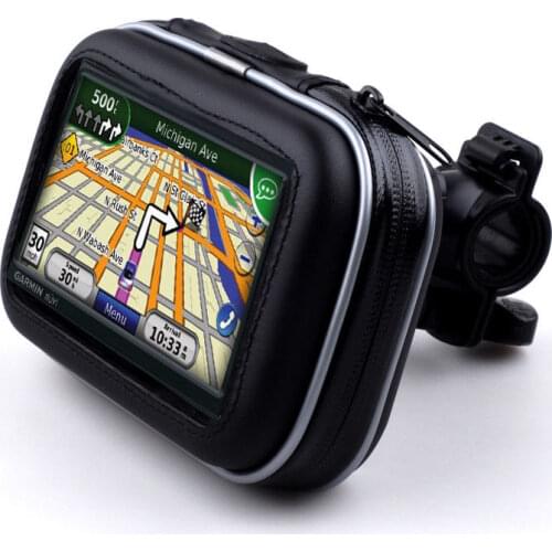Motorcycle Handlebar Mount GPS Holder with Water-Resistant Zipper Case for 4.3-inch Screen Size Garmin TomTom Magellan GPS