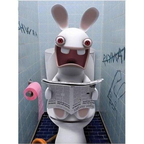 Diy Diamond Painting Toilet Rabbit Cross Stitch Diamond Embroidery Full Square Round Diamond Mosaic Picture Of Rhinestone WG1340
