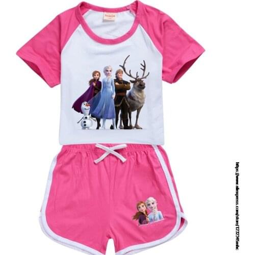 Disney Frozen Elsa Kids Set Clothes Cartoon T Shirts Girl Princess T-shirt Childrens clothing boys tshirt+short pant 2Pcs