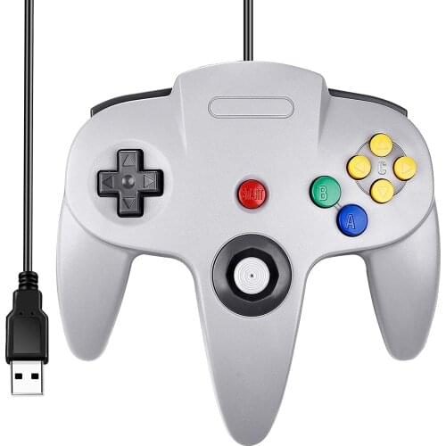 Classic N64 Wired USB Controller PC Game pad Joystick Joy pad for Windows PC MAC Linux Raspberry Pi 3 Sega Genesis Higan (Grey)