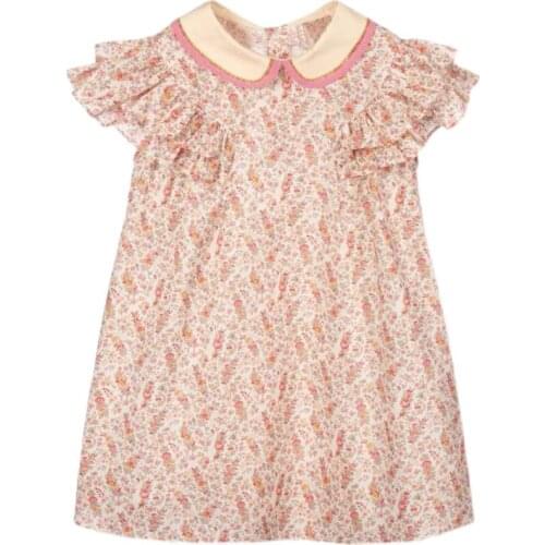 Baby girl summer vintage floral printed princess dress kids peter pan collar sweet cute a-line dress