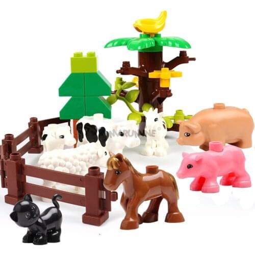 MARUMINE Duplo Animals 9PCS Blocks Education Classic Building Brick Farm Set kid Gift Blocks Horse Cow Cat Dog Chicken Rabbit