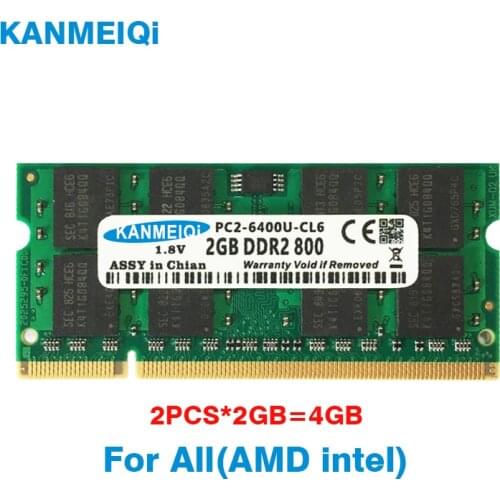 KANMEIQi DDR2 4GB(2pcsX2GB) PC2-6400 800MHZ 533/667MHZ For laptop SO-DIMM Memory RAM 200pin 1.8V