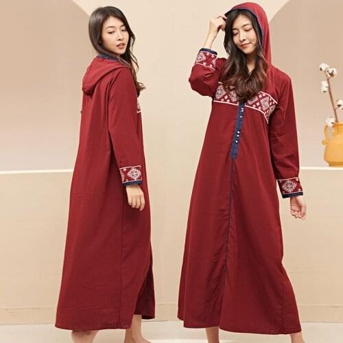 Muslim Dress Womens Abaya Middle East Casual Long Dress Middle East Ethnic Style Pure Color Embroidered Robe Arabic Costume