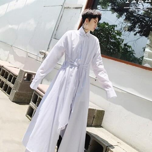 Mens Japanese Style Long Sleeve Cropped Full Lenght Shirt Gothic Punk Top 2 Colors Black White N35