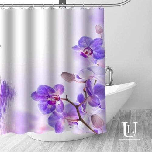 New Arrive Custom Orchid flower Shower Curtain Polyester Fabric Bathroom Curtain Hooks Mildew Resistant Bathroom Decor