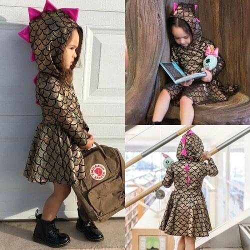 Pudcoco New Arrival Gold Kids Baby Girls Clothes XMAS Party Dinosaur Dress Outfits Costume