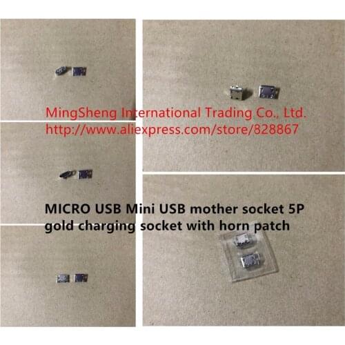Original new 100% MICRO USB Mini USB mother socket 5P gold charging socket with horn patch