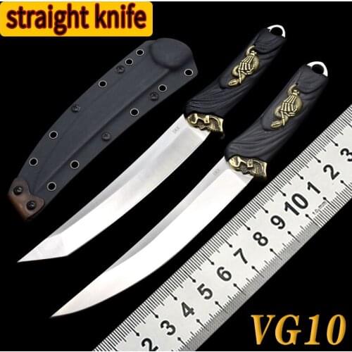 Straight knife VG10 steel outdoor tactical wilderness survival rescue camp mountaineering climbing survival self-defense knife
