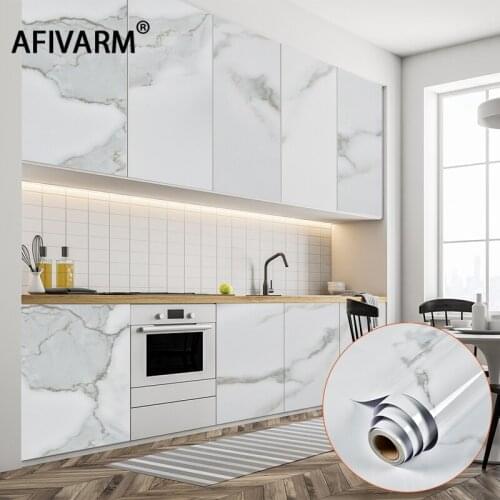 PVC Waterproof DIY Marble Wallpaper Stickers Self-adhesive Wallpaper Furniture PVC Film Kitchen Cabinet Home Decor Wall Sticker