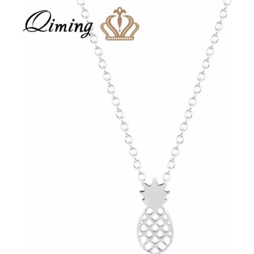 QIMING Tiny Pineapple Necklace fashion Choker Fruit Statement Gold Boho Necklace For Women Girls Birthday Gift