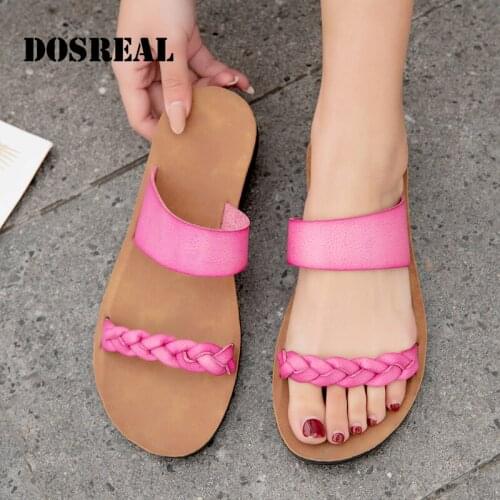 Dosreal Summer Microfiber Womens Sandals Fashion Woven Slippers Ladies Flat Solid Slippers Non-Slip Wear-Resistant Flip-Flops