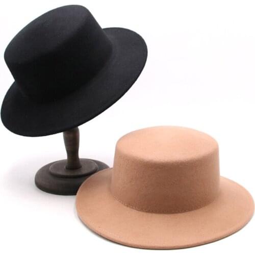 Flat Brim Top Hat Fashion Imitation Wool Ladies Clothing British Wild Jazz New Woolen Warmth Retro Casual Elegant Round Caps