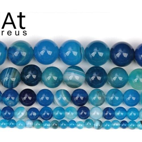 Natural Stone Banded Blue Lace Agates Round Loose Beads 4-12MM Pick Size For Jewelry Making Gemsstone DIY Gift Wholesale