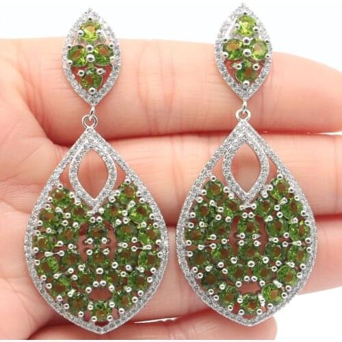 60x26mm Super Big 16.7g European Design Green Peridot Bright Zircon Fine Jewelry Silver Earrings Drop Shipping