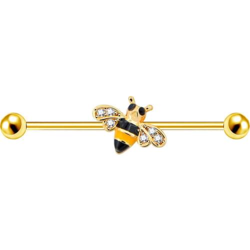 Body Punk Bee Industrial Piercing Barbell Qute Cartilage Earring Long Straight Screw Helix Ear Body Jewelry