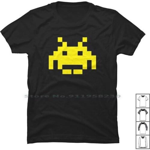 Uomo 4 Space Invaders Anni80 Vintage Videogames T Shirt 100% Cotton Video Vader Space Games Tage Pace Game Anni Tag Spa Ade Ace