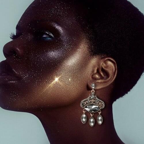 Wbmqda Luxury Gray Crystal Bridal Earrings For Women Antique Gold Color Beach Party Drop Earrings 2020 New Vintage Jewelry