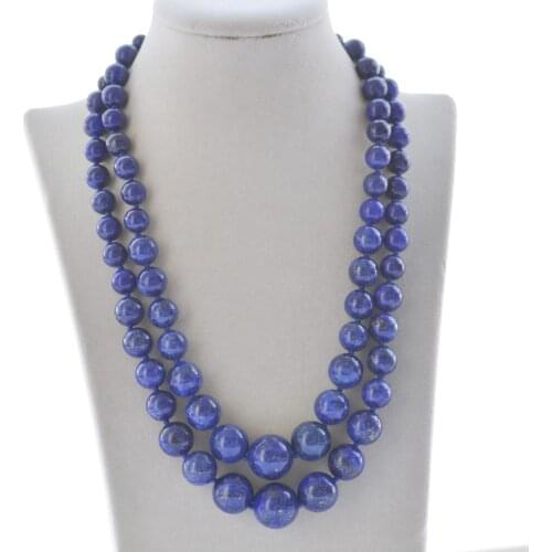 Z10260 2Row 18" 18mm Natural Round lapis lazuli Tower Necklace