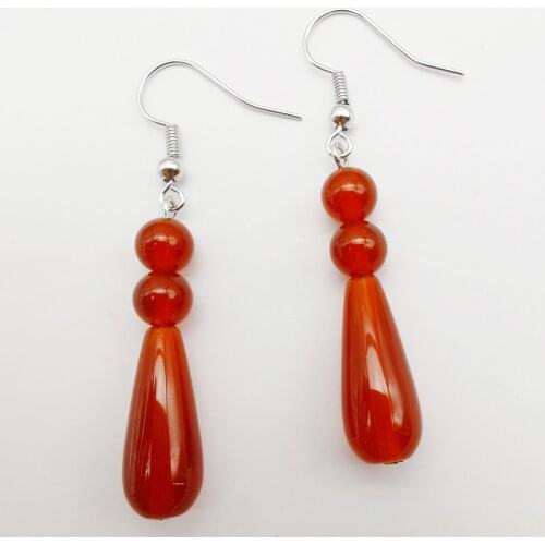 Natural Red Carnelian Stone Teardrop Beads Dangle Earrings Women Jewelry T081