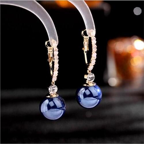 2021 New Korean Type Summer Fashion Jewelry Women Trendy Sliver Earrings Simple Elegant Blue Red White Brown Pearl Ear Loops