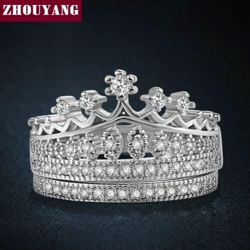 ZHOUYANG Princesss Crown Rings for Women Silver Color Fashion Crystal Cubic Zirconia Engagement Wedding Jewelry ZYR685