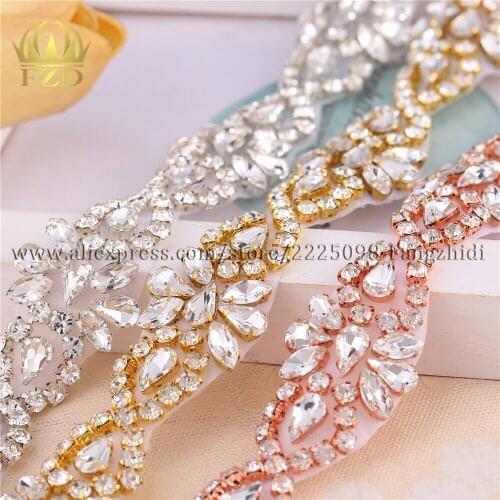 FZD 1 Yard New design Rhinestones Applique Crystal Hot Fix Clear Rhinestones Designs for Bridal Sash or DIY Wristbands Belt