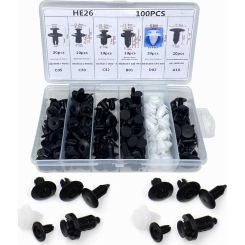 100pcs Mixed Auto Fastener Clip Car Body Push Retainer Pin Rivet Bumper Door Trim Panel Retainer Fastener Kit Car Accessories