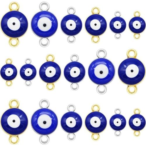 12pcs/lot Mix Evil Eye Earring Charms Lucky Demon Eye Bracelet Connector Pendants Resin Charm gold /silver Color tone charms DIY