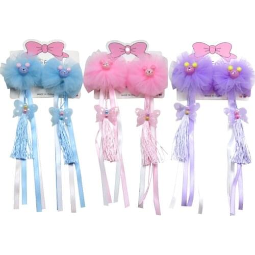 6PCS/3Card Cute Mouses Elegant Baby Girls Clips Net yarn Bow Child Tie Knot Creativity Tassel Hairpins Hair Accessories For Kids