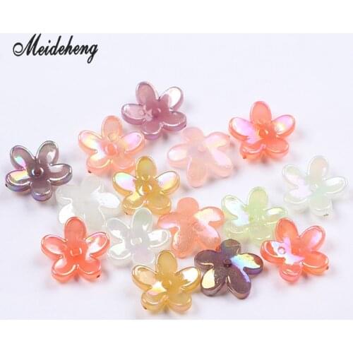 Acrylic Jelly Colorful Flower Beads for Jewelry DIY Making Five Petals Plating TranslucentAccessories Handmade Hair Ornament