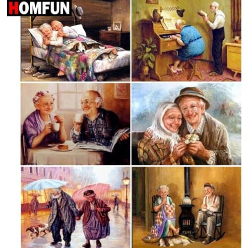 HOMFUN Full Square/Round Drill 5D DIY Diamond Painting "Old man portrait scene" Embroidery Cross Stitch 5D Home Decor Gift